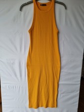 Zara yellow/orange ribbed bodycon strappy midi dress size L