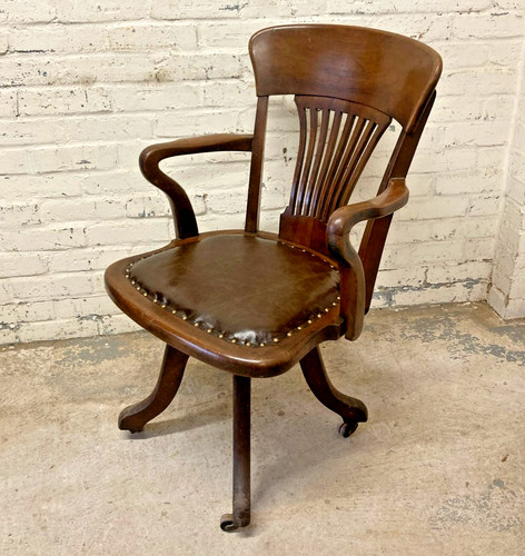 Antique oak brown leather - antique, &