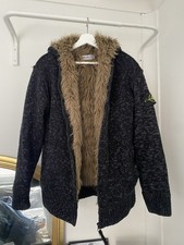 Stone Island Hooded Knit Jacket – Faux Fur Lined – Black/Grey – Size M