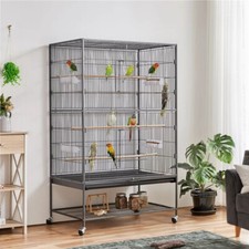 132cm Large Bird Cage Rolling Metal Pet Parrot Lovebird Cage Extra Storage Shelf