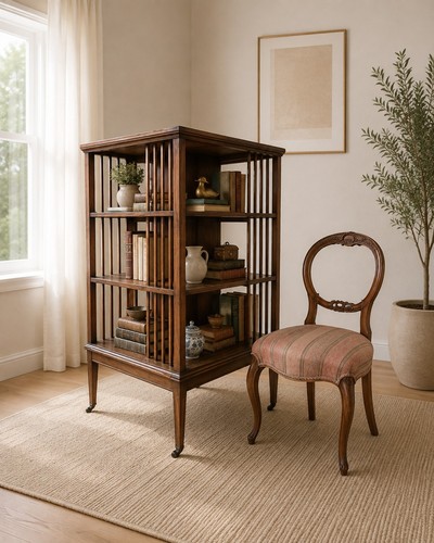 Antique oak revolving bookcase - antique,