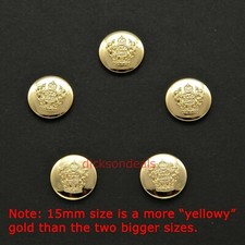 5 Military Buttons Gold Colour 15mm 18mm or 21mm like Coat of Arms, Sew on Shank
