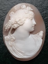 19th Century Grand Tour Shell Cameo Classical Figure Roses in Hair Unmounted