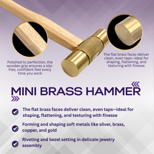 Mini brass hammer with - hammer, wooden