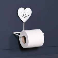 Cream / White Heart Toilet Roll Holder Vintage Shabby Chic Bathroom Loo