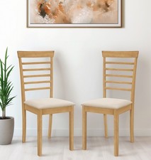 Dining Chairs, Pair of Solid Wood Light Oak Kitchen Chairs with Warm Cream Seat