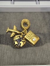 18k Gold Plated Sterling Silver Crystal Plane, Travel Charm + FREE BRACELET UK
