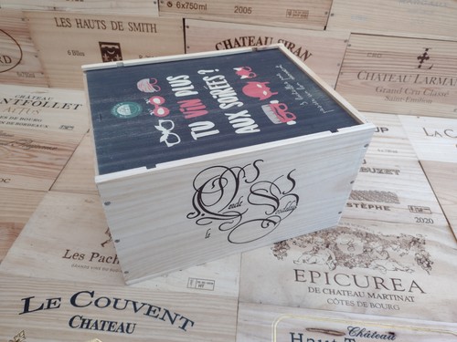 Wine box crate with - box, lid