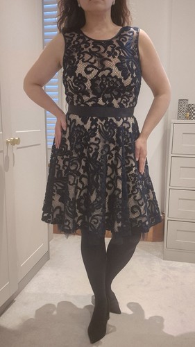 Navy beige lace dress races - navy,