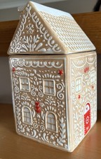 M&S Ceramic Gingerbread House Cookie Jar Biscuit Barrel Christmas Decor 9 " High