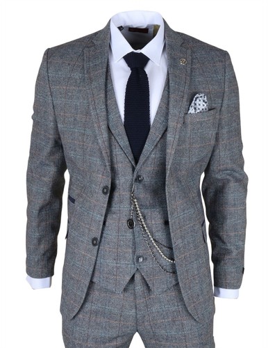 Men blue grey check wool - grey,