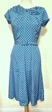 Ladies 1950s Style Dress Turquoise Polka Dot Rockabilly  40s re-enactment RnR