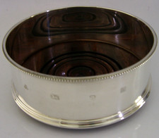 MINT LARGE STERLING SILVER CAMPAGNE WINE BOTTLE COASTER 1990 BARWARE 148g