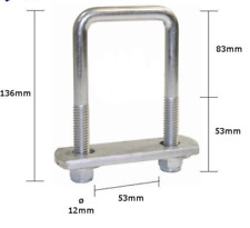 SET OF 2: 12mm U BOLTS SQUARE TYPE 136mm X 53mm INCLUDES NYLOC NUTS TRAILER M12