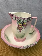 Art Deco Vintage Wash Bowl & Jug Set - Large - Pink & Yellow Flowers
