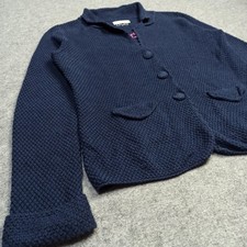 Odd Molly Crochet Cardigan Womens Size 3 - L Navy Blue Cotton Sweater 506