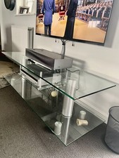 John Lewis Large Rectangular Glass TV Stand Entertainment Unit With Chrome Legs