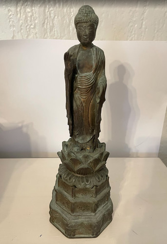 Japanese bronze standing amida - japanese,