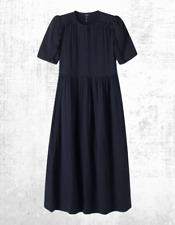 Ex ME+EM Women’s SS Cheesecloth Relaxed Ruffle Midi Dress in Navy RRP £150