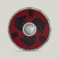 Viking Three Red Wolf Fenrir Battle Field Shield Engraved Viking Shield 24 Inch