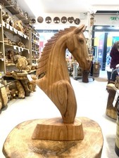 ChiselCraft  50cm  Hand Carved Wooden Horse Head Bust  ,carving in Or Outdoors
