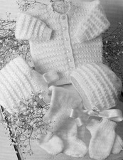 67 BABY BOY GIRL DK JACKET HAT MITTS 16-22" 41-56cm KNITTING PATTERN COPY