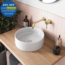 Bathroom Countertop Basin Sink Fluted Gloss White Round Modern 360 x 360mm