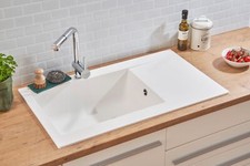Inbuilt Sink Kitchen Sink Granite Mineralite 86 x 50 White respekta Denver