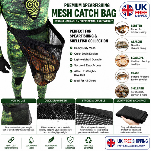 Spearfishing mesh catch bag - spearfishing,