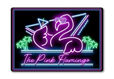 Pink Flamingo Bar Sign METAL