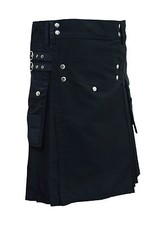 Men's Black Fashion Sport Utility Kilt Deluxe Kilt Adjustable Sizes Pocket kilt