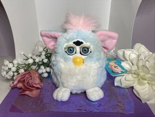 Vintage 1999 Furby Baby. Light Blue and White with Pink Ears and Hair. Working