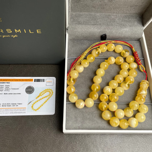 Handmade yellow amber misbaha - yellow,