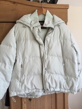 Zara Down Puffer Padded Jacket Coat Hood Medium Light Mint Green Soft Touch