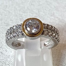 TOVA 925 Sterling Silver With Gold Accents Cocktail Band Ring Diamonique - K 1/2
