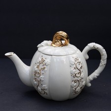Lenox The Pumpkin Teapot Fine Ivory China 2003 Gold Trim Fall Harvest 7" x 9"