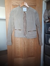 MANGO Size XS Khaki/Light Beige Real Leather Jacket.