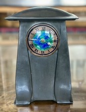 Rare Liberty & Co Tudric pewter enamel clock by Archibald Knox
