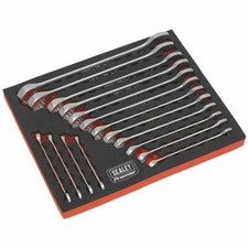 SEALEY SPANNER SET 16PC METRIC COMBINATION WRENCH RING OPEN IN EVA TRAY AK63255 