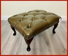 Chesterfield Queen Anne Button Green Genuine Leather Footstool
