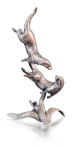 Otter pair bronze miniature - pair,
