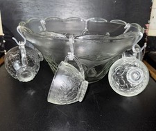 Vintage Glass Punch Bowl Set -