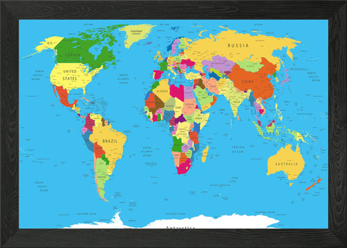 Political world map framed - map,