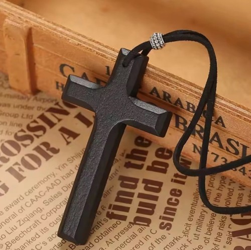 Wooden cross pendant - cross, rope