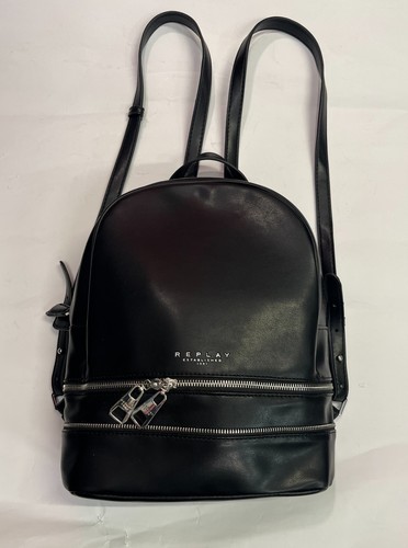 Replay black leather backpack - black,