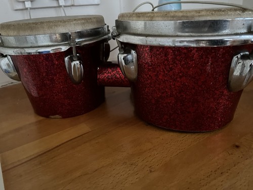 Vintage red sparkly bongo drum - vintage,