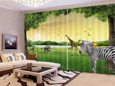 Zebra Giraffe Kangaroo 3D Curtains Blockout Photo Printing Curtains Drape Fabric