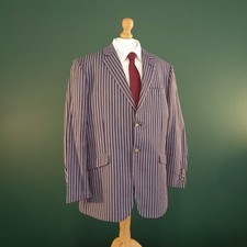 Brook Taverner Blazer Men's 40S White Blue Striped Cotton Boating Jacket
