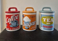  Retro Tea Sugar Coffee Canisters 50's 60's Old Style  Storage Jars X3 Kitchen 