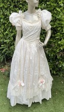 Vintage 1980s  Cream PURE Silk Lace Wedding Dress Frills Lace Roses PRINCESS